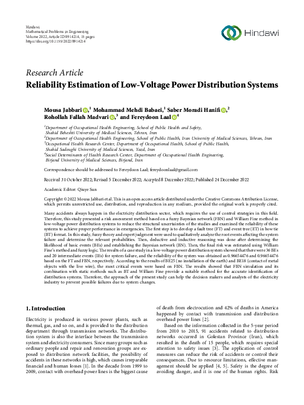 (PDF) Reliability Estimation of Low-Voltage Power Distribution Systems