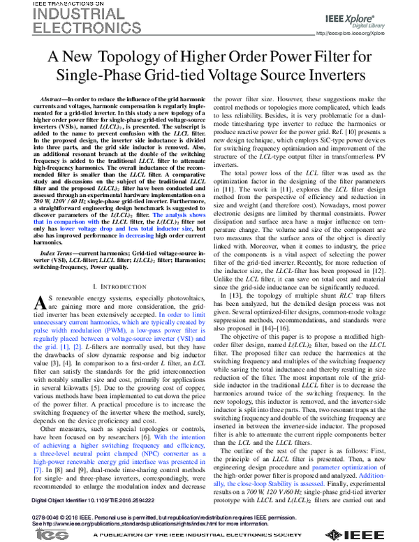 (PDF) A New Topology of Higher Order Power Filter for Single-Phase Grid ...