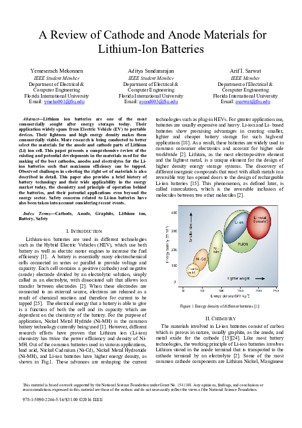 (PDF) A review of cathode and anode materials for lithium-ion batteries