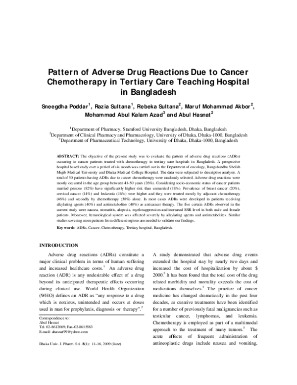 (PDF) Pattern of Adverse Drug Reactions Due to Cancer Chemotherapy in ...