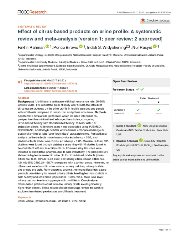 (PDF) Effect of citrusbased products on urine profile A systematic