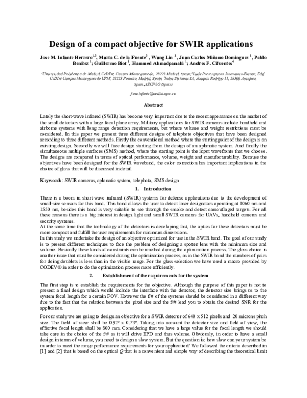 (PDF) Design of a compact objective for SWIR applications