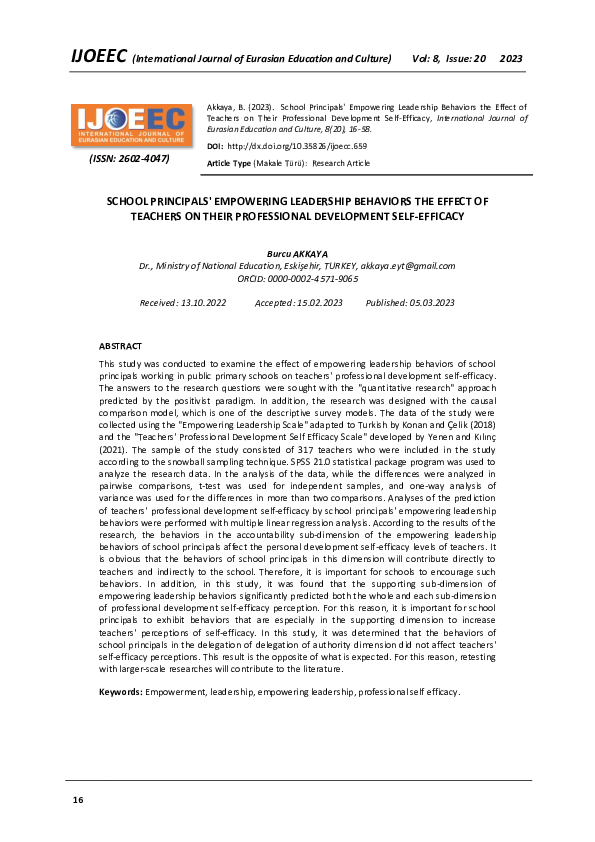 (PDF) SCHOOL PRINCIPALS' EMPOWERING LEADERSHIP BEHAVIORS THE EFFECT OF ...