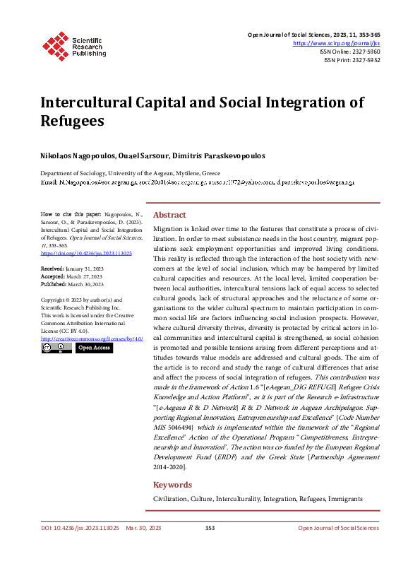 (PDF) Intercultural Capital and Social Integration of Refugees