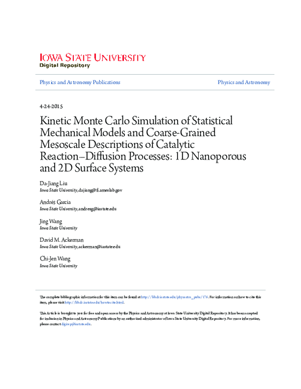 (PDF) Kinetic Monte Carlo Simulation of Statistical Mechanical Models ...