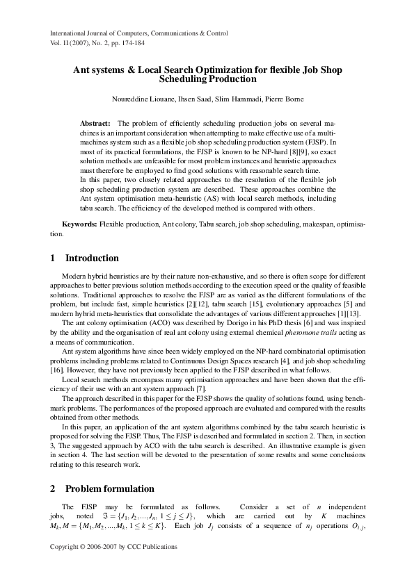 (PDF) Ant systems & Local Search Optimization for flexible Job Shop ...