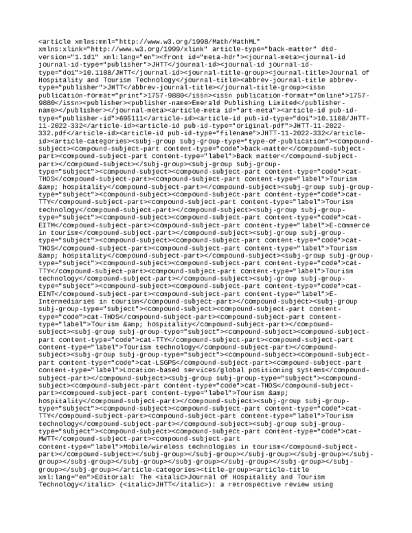 Editorial: The Journal of Hospitality and Tourism Technology (JHTT): a ...