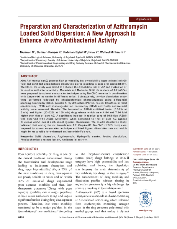 (PDF) Preparation and Characterization of Azithromycin Loaded Solid ...
