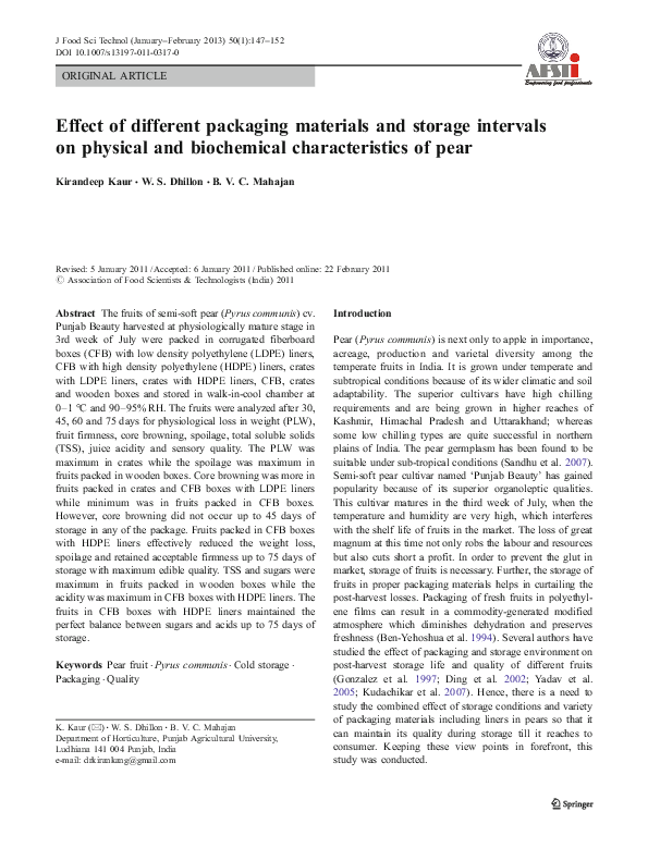 (PDF) Effect of different packaging materials and storage intervals on ...