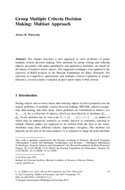 (PDF) Group Multiple Criteria Decision Making: Multiset Approach