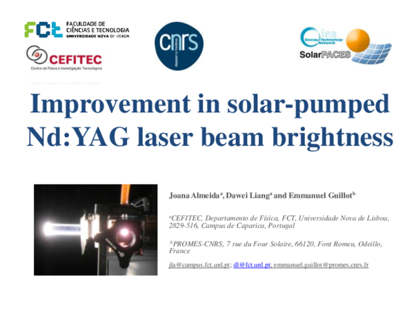 Improvement in solar-pumped Nd:YAG laser beam brightness