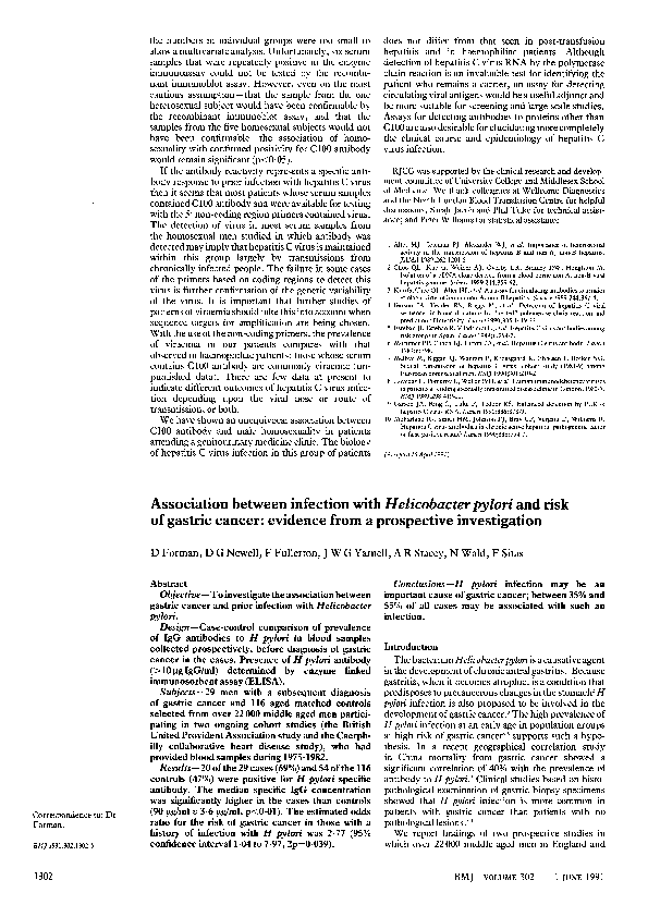 (PDF) Association between infection with Helicobacter pylori and risk ...