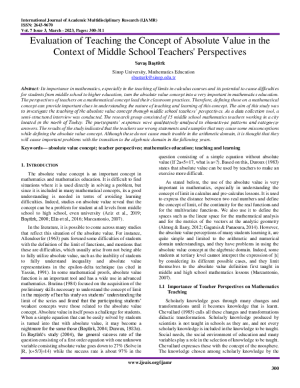 (PDF) Evaluation of Teaching the Concept of Absolute Value in the ...