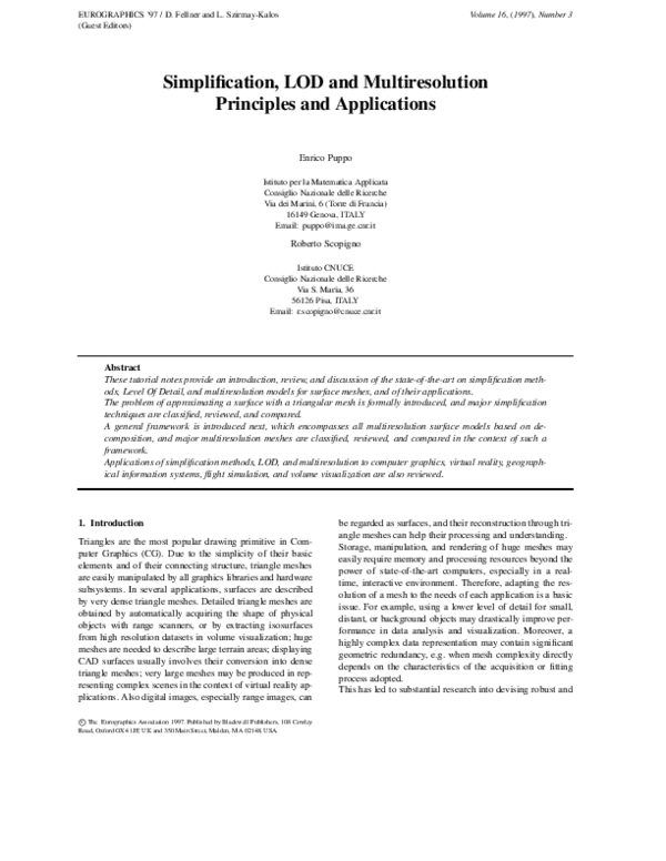 (PDF) Simplification, LOD and MultiresolutionPrinciples and Applications