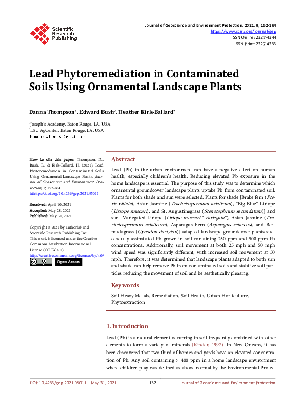 (PDF) Lead Phytoremediation in Contaminated Soils Using Ornamental ...