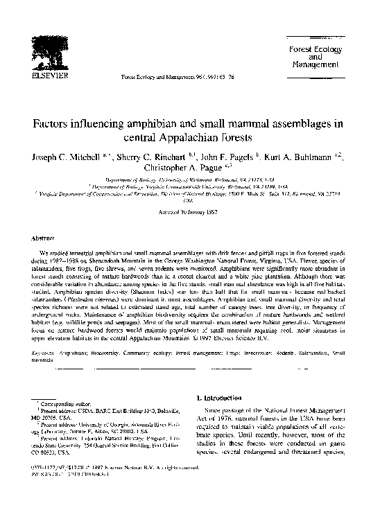 (PDF) Factors influencing amphibian and small mammal assemblages in ...
