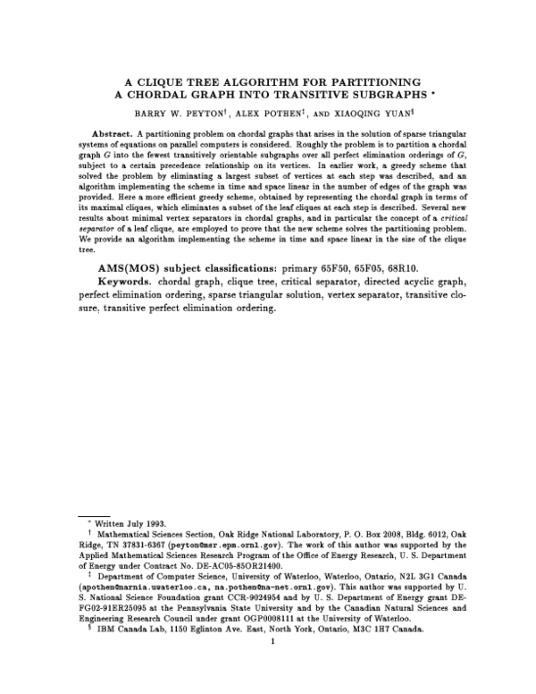 (PDF) A clique tree algorithm for partitioning a chordal graph into ...