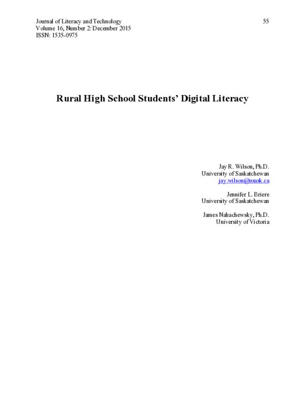 (PDF) Rural High School Students' Digital Literacy