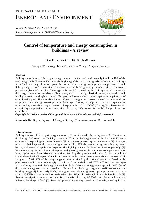 (PDF) Control of temperature and energy consumption in buildings - a review