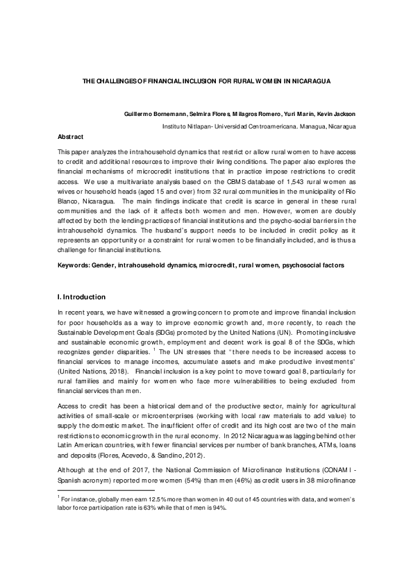 (PDF) The Challenges of Financial Inclusion for Rural Women in Nicaragua