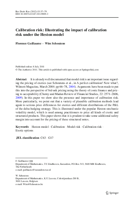 (PDF) Calibration risk: Illustrating the impact of calibration risk ...