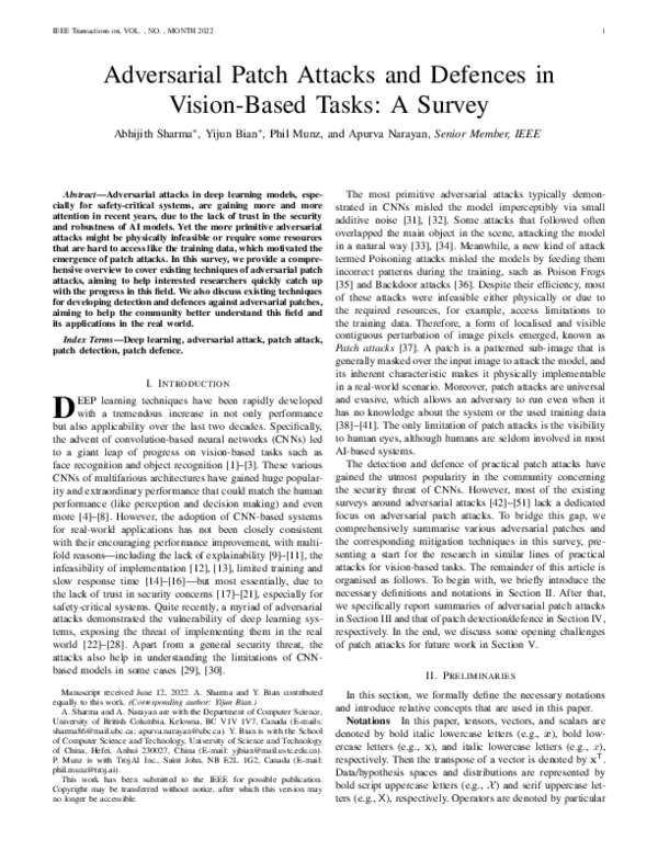 (PDF) Adversarial Patch Attacks and Defences in Vision-Based Tasks: A ...