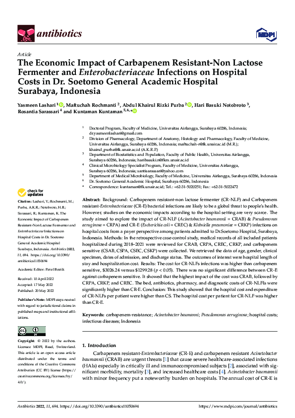 (PDF) The Economic Impact of Carbapenem Resistant-Non Lactose Fermenter ...