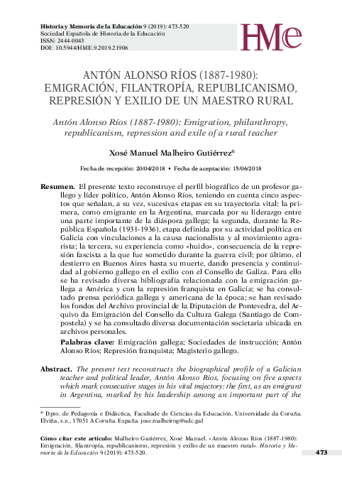(PDF) Antón Alonso Ríos (1887-1980): Emigración, filantropía ...