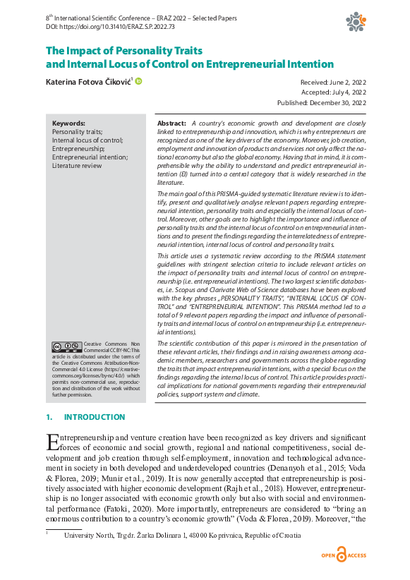 (PDF) The Impact of Personality Traits and Internal Locus of Control on ...