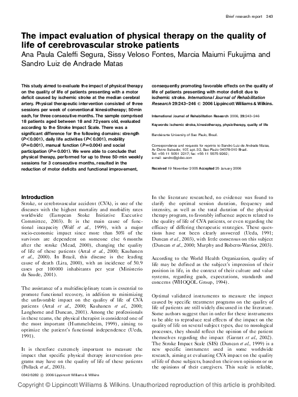 (PDF) The impact evaluation of physical therapy on the quality of life ...