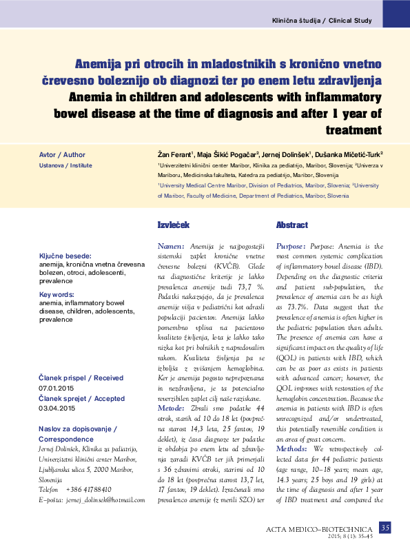 (PDF) Anemia in children and adolescents with inflammatory bowel ...
