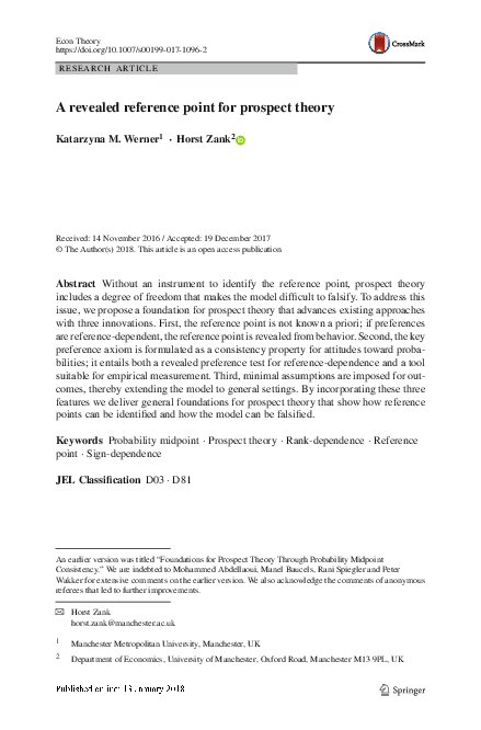 (PDF) A revealed reference point for prospect theory