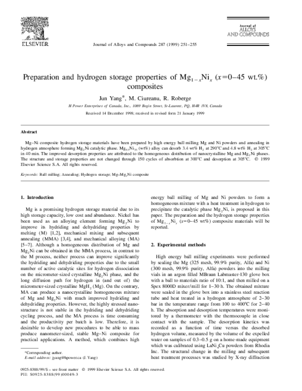 (PDF) Preparation and hydrogen storage properties of Mg1−Ni (x=0–45 wt ...
