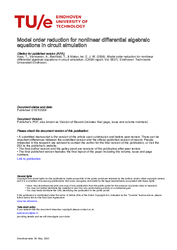 (PDF) Model Order Reduction for Nonlinear Differential Algebraic ...