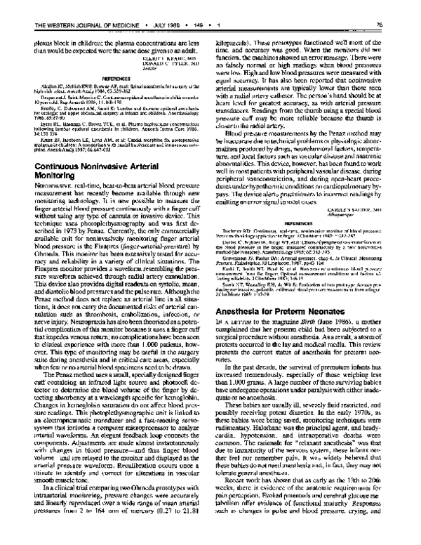 (PDF) Continuous noninvasive arterial monitoring