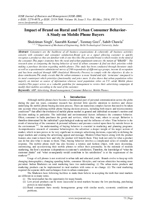 (PDF) Impact of Brand on Rural and Urban Consumer BehaviorA Study on ...