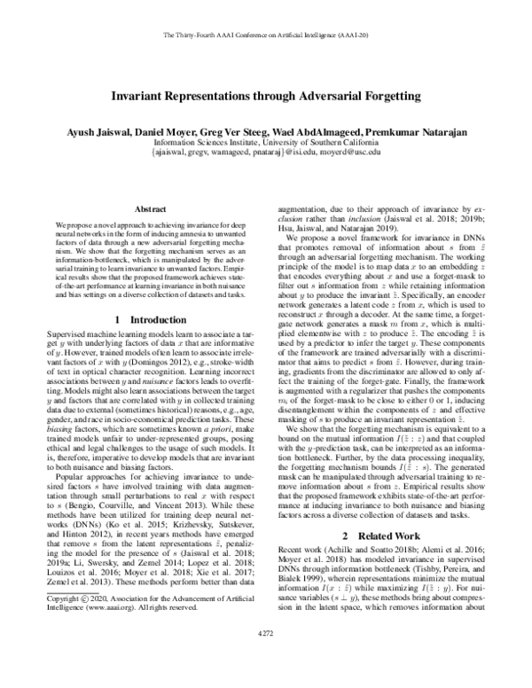 (PDF) Invariant Representations through Adversarial Forgetting