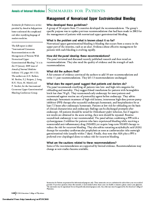 (PDF) Management of Nonvariceal Upper Gastrointestinal Bleeding
