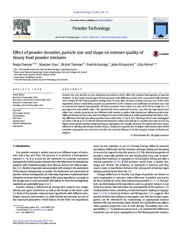 (PDF) Effect of powder densities, particle size and shape on mixture ...