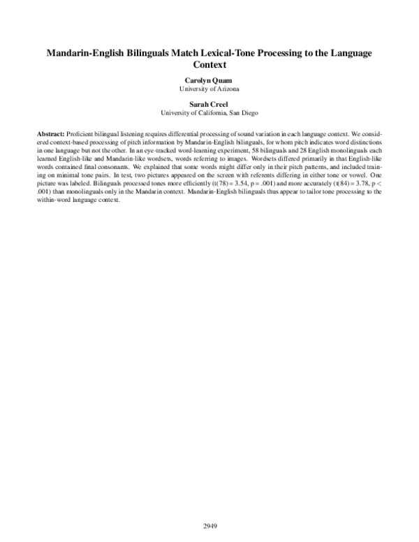 (PDF) Mandarin-English Bilinguals Match Lexical-Tone Processing to the ...