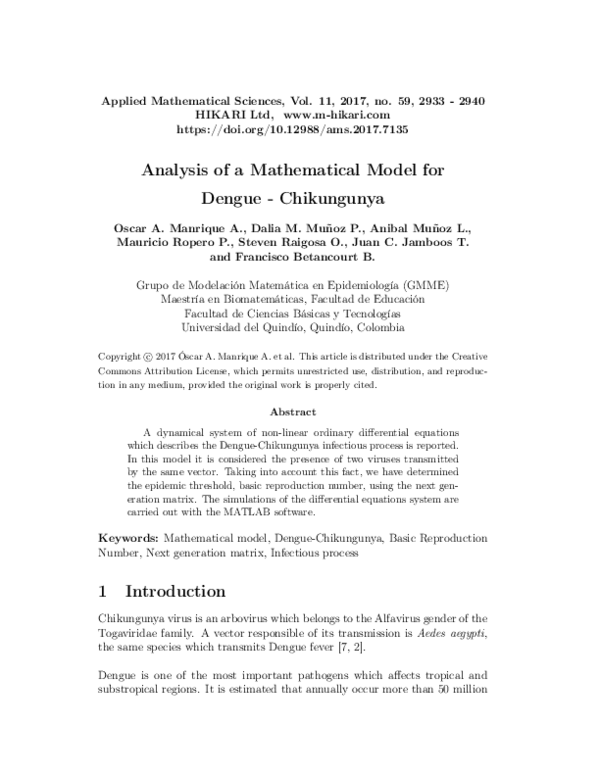 (PDF) Analysis of a mathematical model for Dengue-Chikungunya