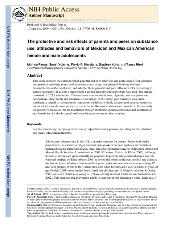 (PDF) The Protective and Risk Effects of Parents and Peers on Substance ...