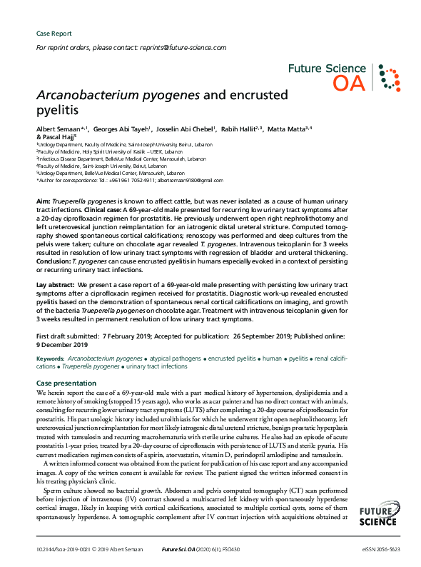 (PDF) Arcanobacterium pyogenes and encrusted pyelitis | Matta Matta ...