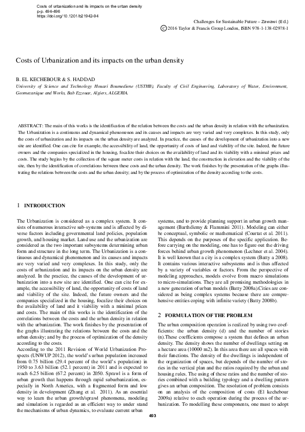 (PDF) Costs of urbanization and its impacts on the urban density
