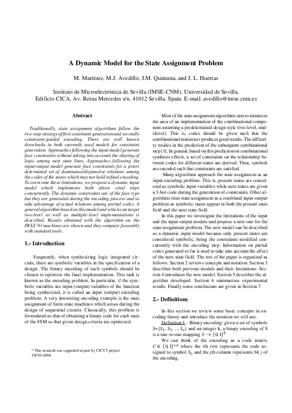 (PDF) A dynamic model for the state assignment problem