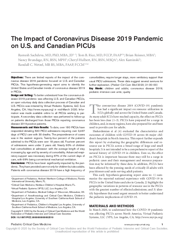(PDF) The Impact of Coronavirus Disease 2019 Pandemic on U.S. and ...