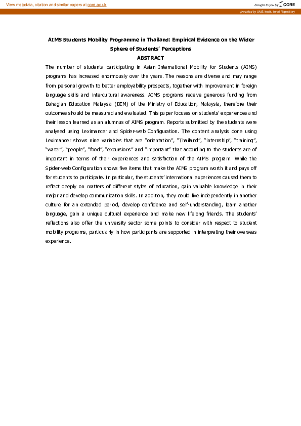 (PDF) AIMS Students Mobility Programme in Thailand: Empirical Evidence ...