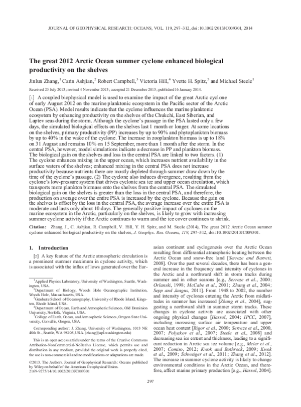 (PDF) The great 2012 Arctic Ocean summer cyclone enhanced biological ...