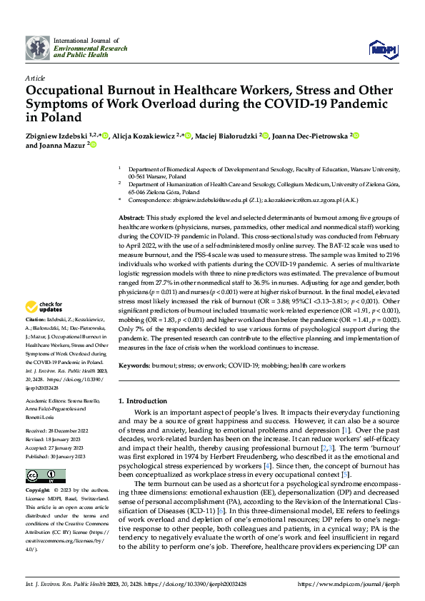 (PDF) Occupational Burnout in Healthcare Workers, Stress and Other ...