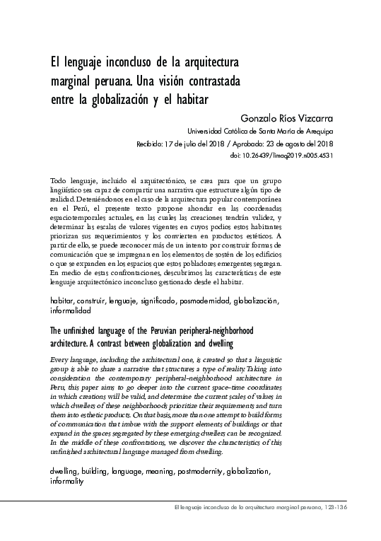 (PDF) El lenguaje inconcluso de la arquitectura marginal peruana. Una ...